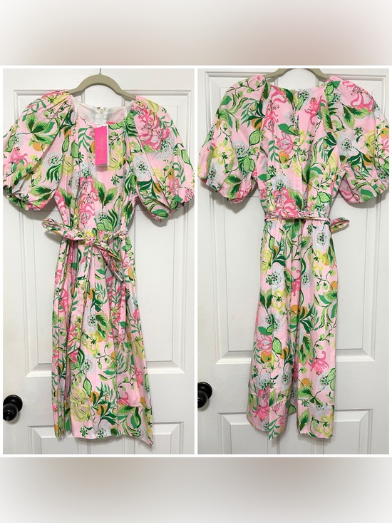 Lilly Pulitzer Dresses & Skirts - NWT Lilly Pulitzer Pink Floral Print Balloon sleeve A-line mini midi dress 6